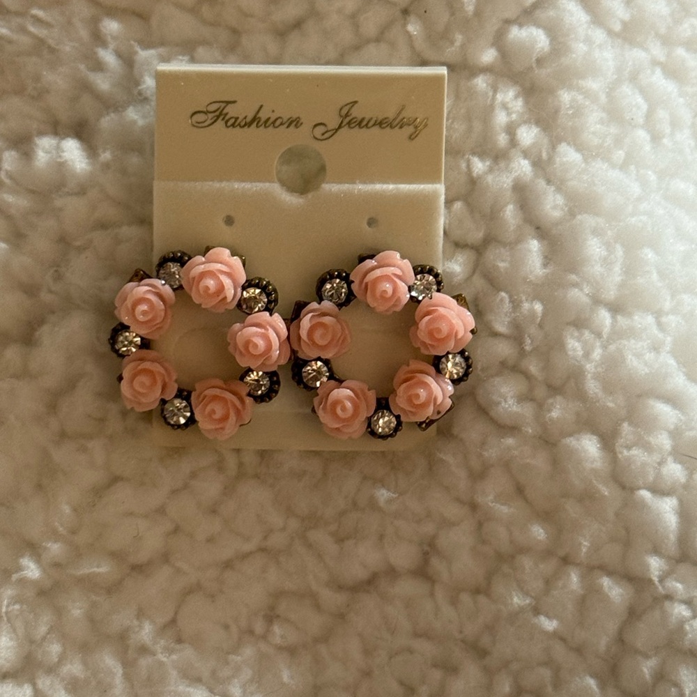 Vintage Pink Rose Fashion Earrings